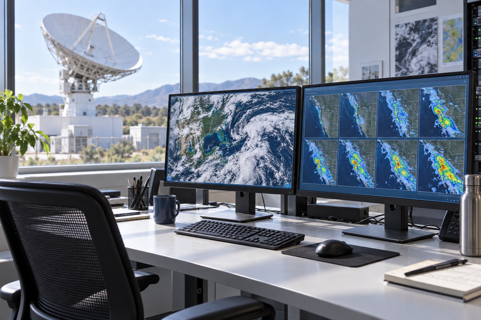 Наземная метеостанция передаёт данные WeatherNext 3 в ясный день