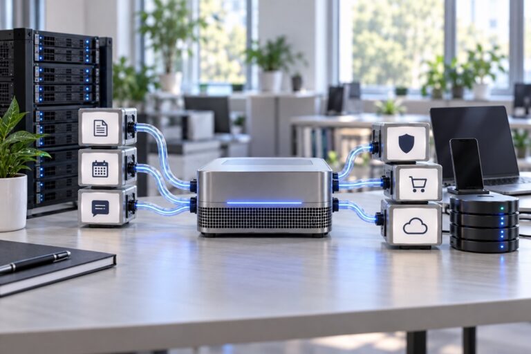 Conceptual editorial visualization of a personal AI agent connected to services through secure connectors