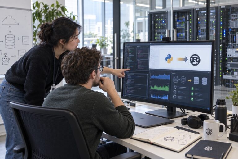 Редакционная иллюстрация к материалу «OpenAI переписала хранилище ChatGPT с Python на Rust — двум инженерам помогали Codex и GPT-5.5»